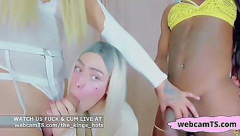 Threesome action with a big black dick in a tight black leather