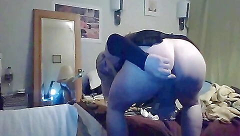 Mature transvestite with a hot amateur blonde on the bed