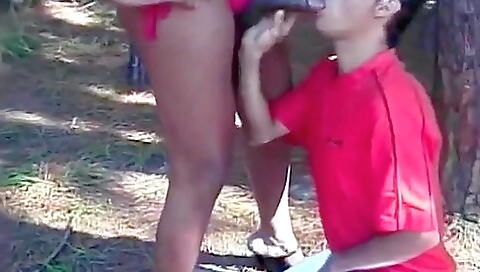 Ebony brunette girl with a big ass and tits is with a dude