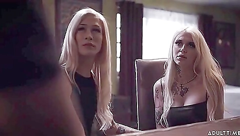 Skinny shemale and a gorgeous brunette do it with a huge cock