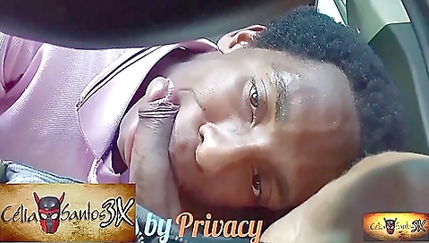 Ebony girl with big natural boobs sucks on a deep cock