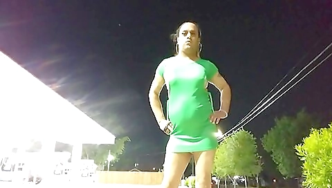 Amateur transvestite naked in the public on the street