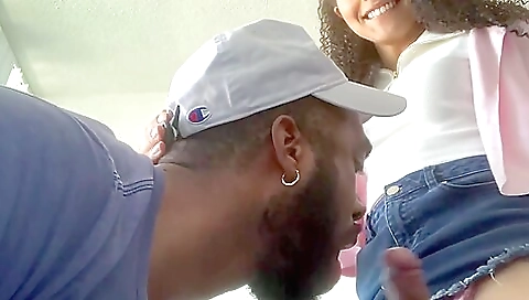 Ebony teen has a huge load of cum in her deepthroat