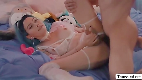 Big boobs Tgirl fucked her friend and herself with dildo