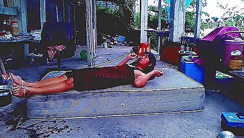 Hot teen babe showing her long legs in outdoor solo